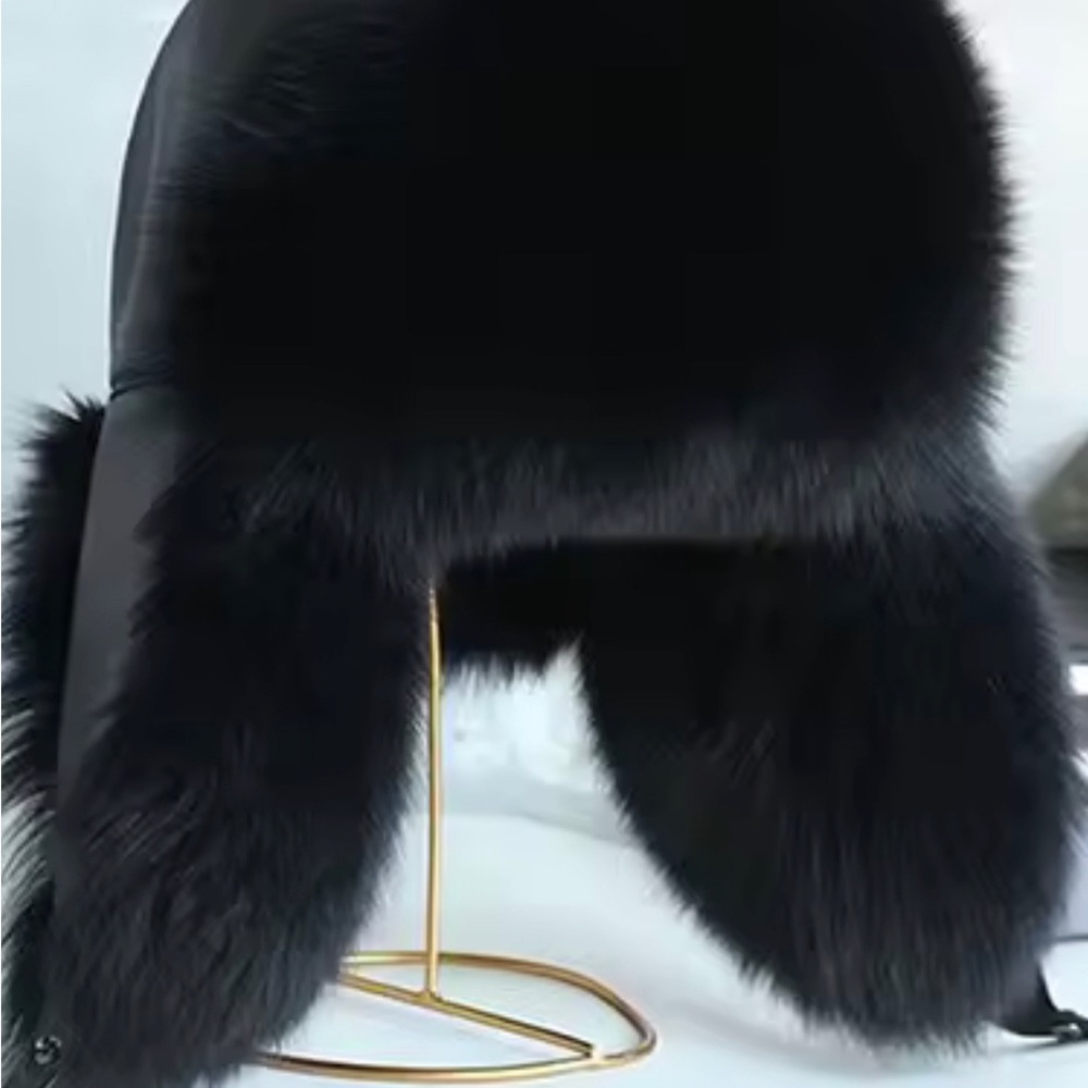 Elegant Black Genuine fox Women's Hat